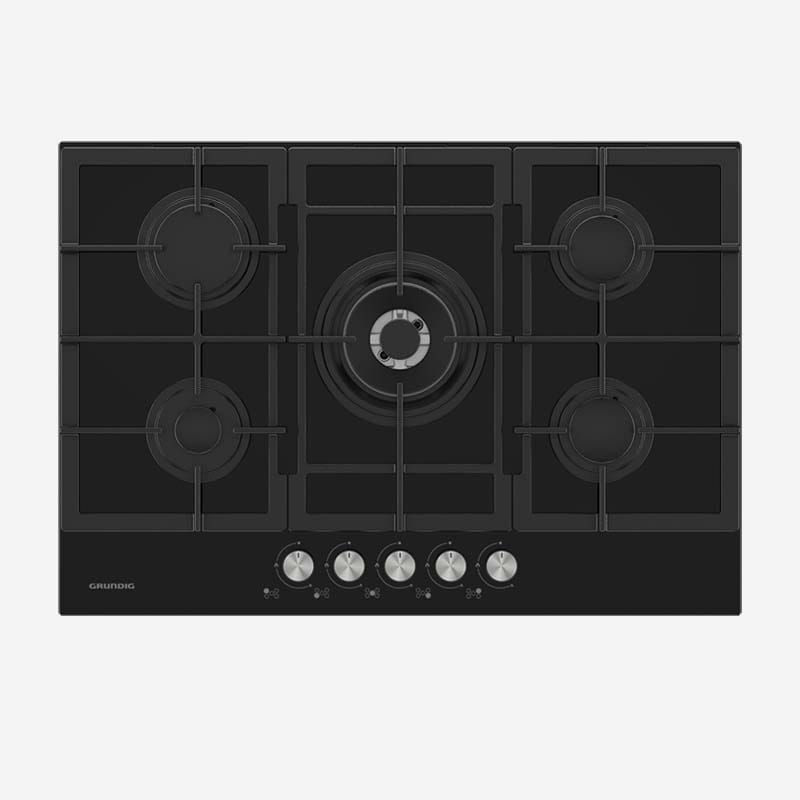 Grundig Black Gas Hob 75cm Wok Burner