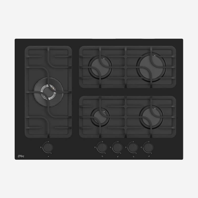 Xper Gas Hob 70cm Black Glass Cast Iron